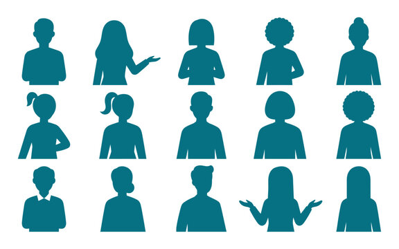 Set of diverse people silhouettes representing various professional roles and social avatars for digital communication and design