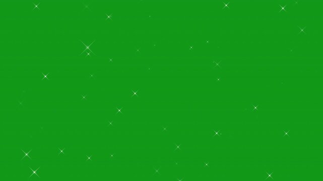 Twinkling sparkle stars glitter animation, white shimmering light particles blinking effect floating on green screen background, magical starry night overlay 4K