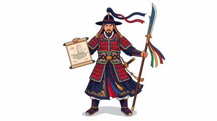 Obraz premium Traditional Korean Joseon Dynasty Warrior Vector Illustration Abstract Background Featuring Colorful Modern Digital Art Design