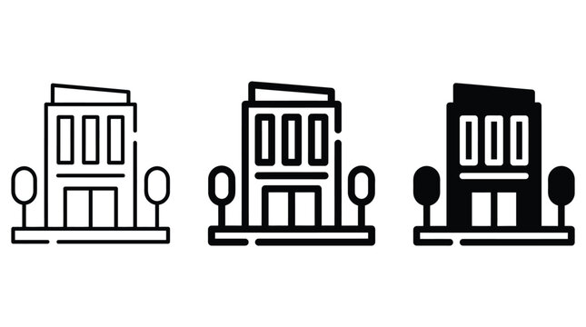 Office building icon with trees representing corporate headquarters or business establishment.