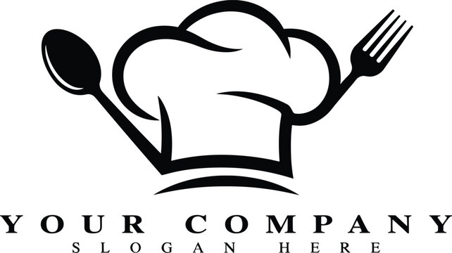 Minimalist chef hat icon with spoon and fork for restaurant