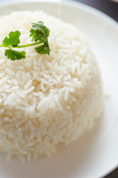 white steamed rice on a plate