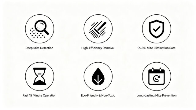 Simple vector icon for household mite removal machine, deep mite removal, mite suppression, allergy prevention, whole house protection, suitable for bed mite removal equipment details poster.

