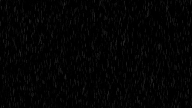 Heavy Rainfall Animation Overlay on Black Background, Realistic Falling Rain Effect for Video Editing