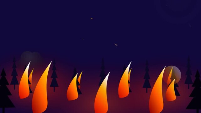 Animated Fire Flames in a Dark Forest Night Scene