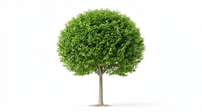 Lush green deciduous tree with dense rounded crown isolated on white background for design