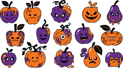Fototapeta premium A delightful collection of spooky colorful and creatively decorated halloween apples for a festive autumn celebration