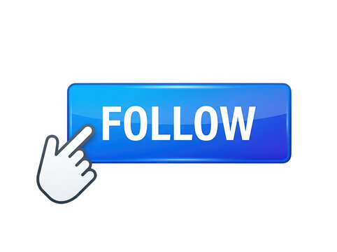 Hand clicking follow button on screen