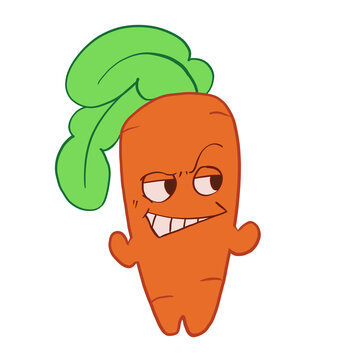 flirty Cute smirking carrot character with cunning grin  illustration