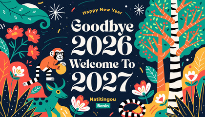 Naklejka premium New Year Celebration, Happy New Year 2027, Goodbye 2026