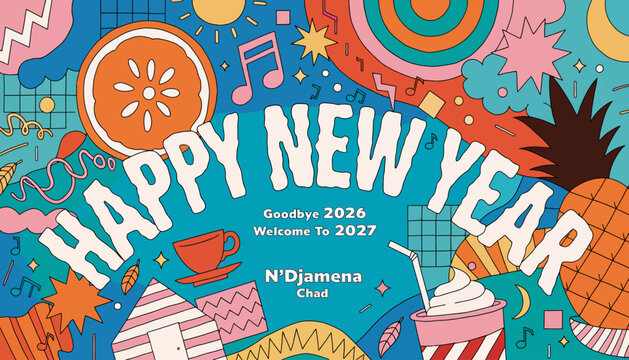 Happy New Year 2027 colorful illustration with festive decorations