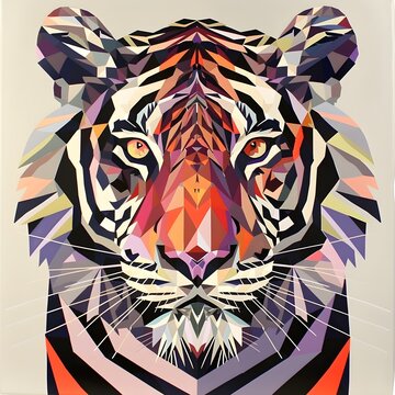 Geometric Tiger Portrait: Colorful Polygonal AI Artwork