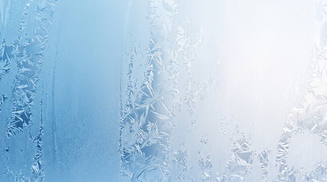 Frozen ice crystal texture on winter window glass background with seasonal