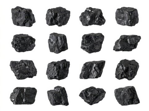Set of coal chunks isolated on white background