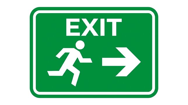 Green emergency exit sign icon showing the evacuation route and fire exit direction.