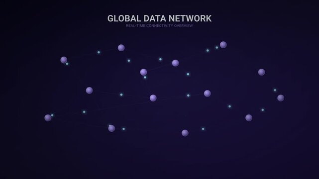 Global Data Network Real time Connectivity Overview Showing Digital Nodes Interconnected with Flowing Data and Uptime Statistics