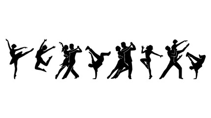 Fototapeta premium Dancing figures set with dynamic poses featuring ballet, salsa, tango, a