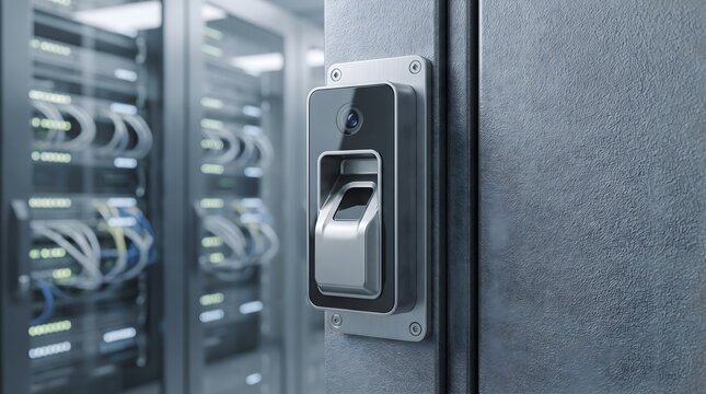 Biometric Access Reader Securing a Modern Server Room