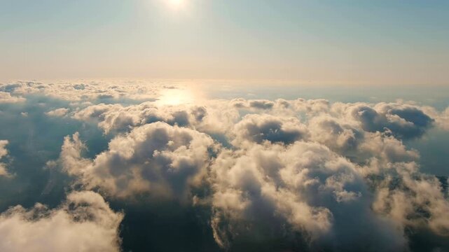 Istanbul, Turkey. View of the Black Sea through the clouds. Flight in the clouds. Sunset time.. Drone footage
