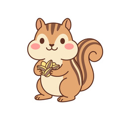 Fototapeta premium Cute cartoon chipmunk holding sunflower seeds illustration