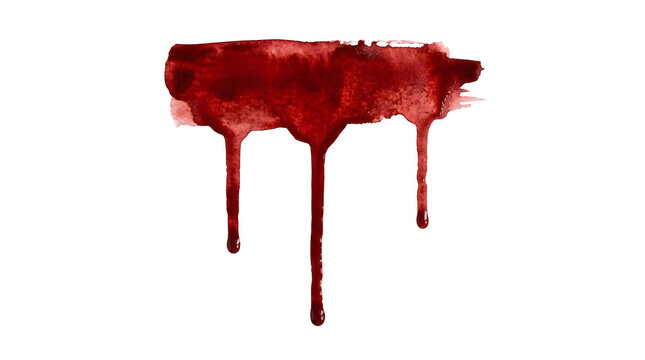 Red watercolor stroke with dripping paint isolated on white background watercolor bleeding