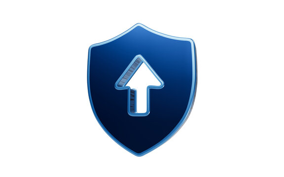 Shield Icon with Up Arrow: A 3D rendered shield icon with a bold upward arrow, symbolizing protection, growth, and progress.