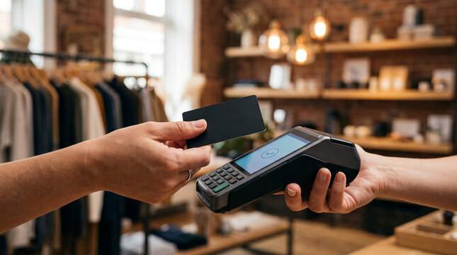 Close Up Contactless Card Payment at Stylish Boutique Store