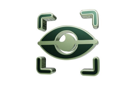 Digital Vision Icon: A stylized, metallic eye symbol surrounded by corner brackets, representing surveillance, data analysis, or a futuristic vision system.