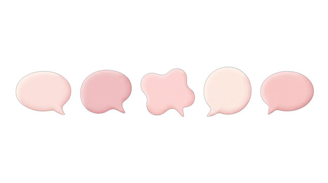 Collection of pastel pink speech bubbles isolated on a clean white background