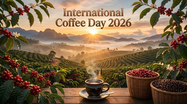 International Coffee Day 2026 Poster with Fresh Coffee Plant