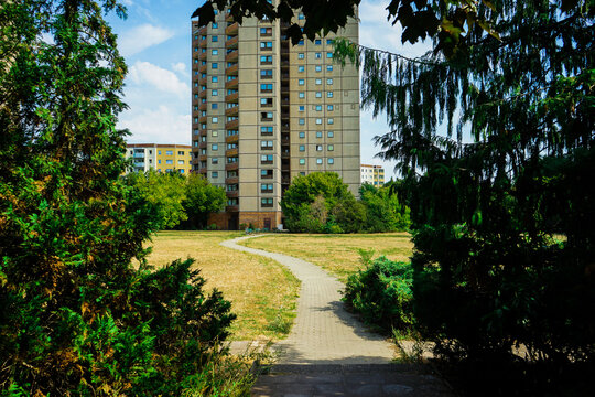 High-rise apartment tower in Ernst-Th&auml;lmann-Park, Berlin, Germany