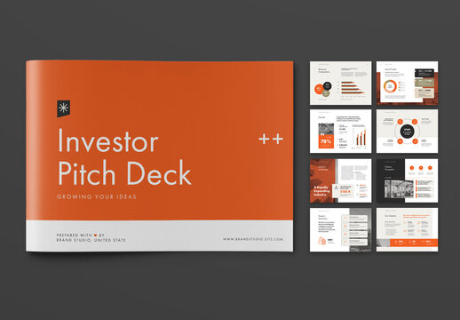 Modern investor pitch deck design with bold orange accents
