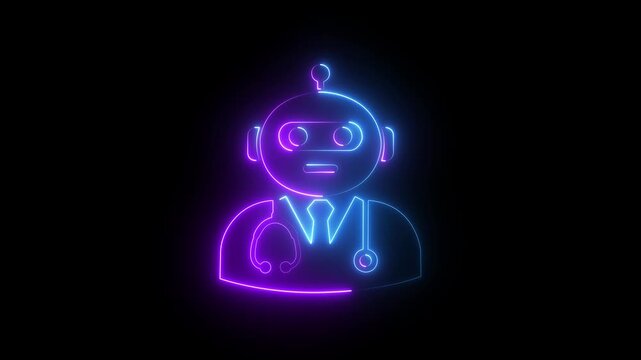 Neon ai doctor animation: futuristic medical technology and digital healthcare concept robot