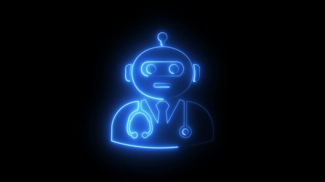 Glowing neon ai doctor with stethoscope for telemedicine and digital healthcare technology artificial intelligence
