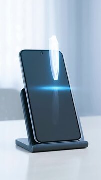 Digital healthcare insurance security mobile phone shield protection concept with wireless charging stand for private data safety and digital privacy