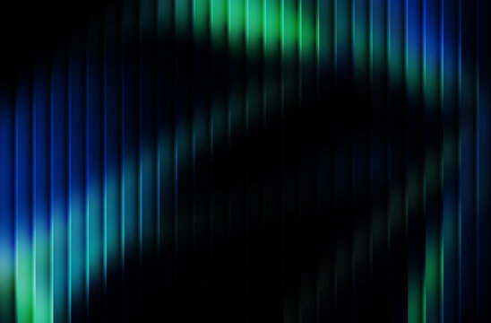 Abstract glowing vertical lines in blue and green colors against a dark background