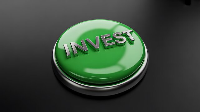 Green invest button representing financial investment opportunity and wealth growth
