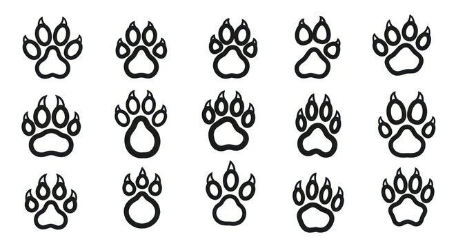 Collection of animal paw prints icons.