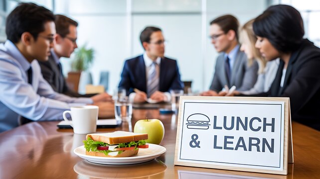 Business professionals enjoying lunch and learning session during corporate meeting