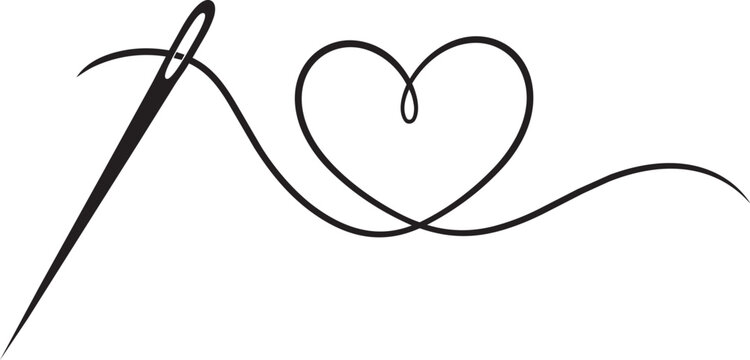sewing needle with thread forming heart shape symbol of love and craftsmanship vector illustration