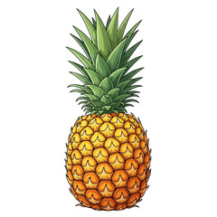 Fototapeta premium Vector illustration of fresh whole pineapple with green crown leaves isolated on white background
