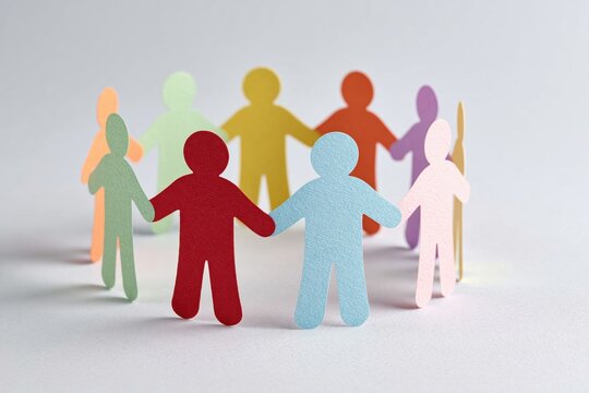 People and paper cutout figures in a circle symbolizing unity teamwork diversity