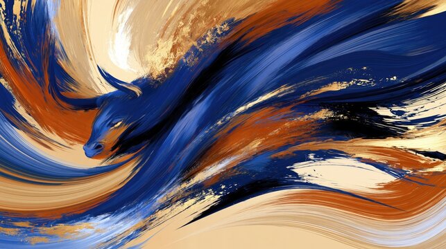 Dynamic Abstract Bison Silhouette in Vibrant Blue and Orange Fluid Art