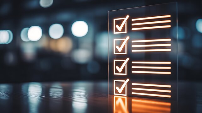 Digital checklist concept with glowing task list and productivity management interface