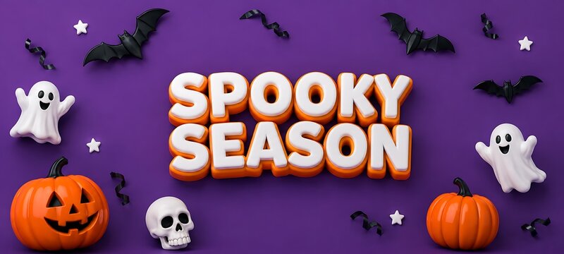 Spooky season halloween pumpkins bats ghosts and witch hats
