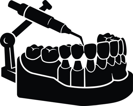 Dental lab articulator model teeth crown bridge preparation dentistry restoration vector illustration isolated on white background