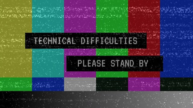 Retro TV Test Pattern Please stand by with Glitch and Technical Difficulties Screen, Error in connection while show on air, 4k quality video