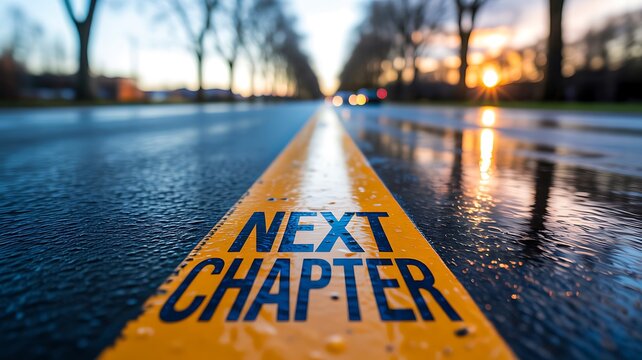 Next chapter concept with road marking representing new beginnings and life transition