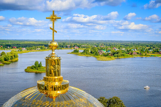 Lake Seliger panorama from Nilo-Stolobensky Monastery in Ostashkov, Tver region of Russia