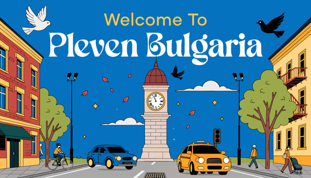 Welcome to Pleven Bulgaria, cityscape illustration